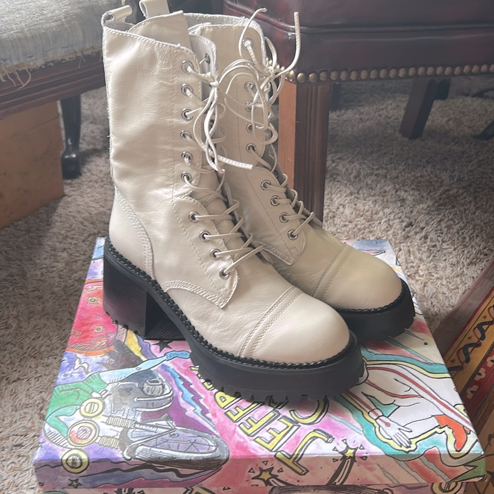 Jeffrey Campbell Locust Ivory Cream Lace-Up Boots